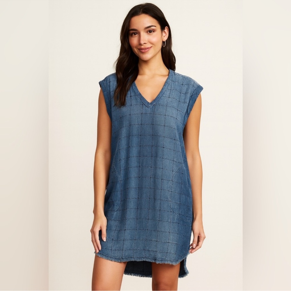 Cloth & Stone Blue Ombre Chambray Shift Dress Bohemian Vacation Beachy Small